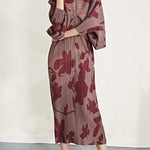 Batwing Sleeves Loose Pleated Printed V-Neck Midi Dresses