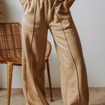 Smoke Gray Exposed Seam Drawstring High Waist Wide Leg Pants