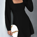 A-Line High Waisted Solid Color Split-Joint Square-Neck Mini Dresses