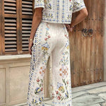 Bohemian Floral Print Tie Front Crop Top & Wide Leg Pants Two-Piece Set