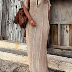 OFELIA Beige Woven Lapel Long Shirt Dress