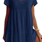 Cotton-Blend V Neck Casual Short Sleeve Weaving Dress