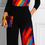Wide Leg Contrast Color Pockets Printed Pants Trousers