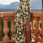 V-neck Short Sleeve Slit Printed Midi Dress