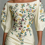 Women's floral print mid-sleeve slit dress