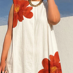 Loose Sleeveless Flower Print Round-Neck Jumpsuits