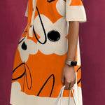 A-Line Half Sleeves Buttoned Contrast Color Flower Print Pockets Stand Collar Mini Dresses