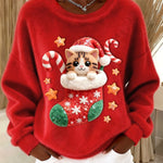 Women's Vintage Christmas Cute Cat Print Sweater