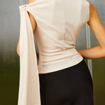 Slim Fit Asymmetrical Cold Shoulder Knotted Tank Top