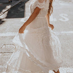v neck short sleeve lace dress