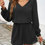 A-Line High Waisted Elasticity Pleated Solid Color V-Neck Mini Dresses