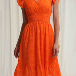 A-Line Loose Elasticity Hollow Pleated Solid Color V-Neck Mini Dresses