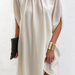 Loose Short Sleeves Solid Color Stand Collar Mini Dresses