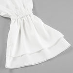 A-Line Flared Sleeves Buttoned Elasticity Pleated Solid Color Tied Zipper Stand Collar Mini Dresses