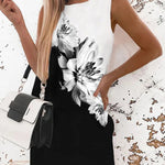 Loose Sleeveless Flower Print Round-Neck Mini Dresses