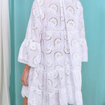 A-Line Flared Sleeves Buttoned Hollow Solid Color Split-Joint V-Neck Mini Dresses