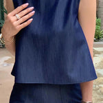 Loose Sleeveless Solid Color Split-Joint Boat Neck Vest Top