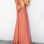 A-Line Loose Backless Solid Color Tied Halter-Neck Maxi Dresses