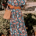 Sky Blue Boho Floral Print Knotted Backless Maxi Dress