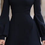 Mock Neck Cold-Shoulder Puff Sleeve Mini Dress