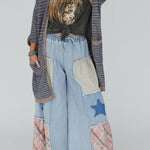 Fashion Contrast Striped Loose Long-sleeved Mid-length Knitted Cardigan
