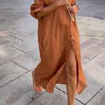 COTTON LINEN BUTTON SOLID DRESS