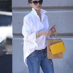 Original Loose Letter Printed White Blouse Top