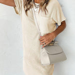 A-Line Loose Contrast Color Pockets Split-Joint Striped Round-Neck Mini Dresses
