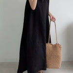 Casual Simple Solid Color Split-Side Round-Neck Sleeveless Midi Dress