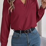 Elegant Layered V-neck Long-sleeved Casual Shirt