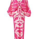 Original Batwing Sleeves Long Sleeves Contrast Color Printed Pleated V-Neck Midi Dresses