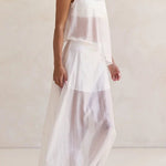 Lena Semi-sheer Irregular Hem Top and High Rise Side Zipper A-line Maxi Skirt Set