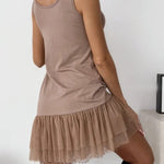 Breezy City Tulle Lace Tiered Hem Stretch Tank Mini Dress