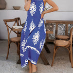 A-Line Loose Contrast Color Halter-Neck Maxi Dresses
