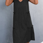 A-line Loose Pleated Solid Color Split-Joint V-neck Midi Dresses