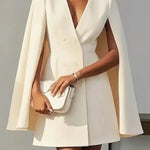 V-neck cape-style double-breasted suit dress
