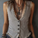 Vintage Lace Trim Striped Vest