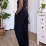 Sheer Long-Sleeved Blouse with Pearl Embellishments