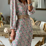 V-neck Multi Print Midi Dress