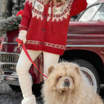 Christmas Fireplace Patterned Cardigan with Fur