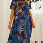 A-Line Loose Printed Round-Neck Midi Dresses