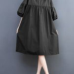 Loose Short Sleeves Solid Color Round-Neck Midi Dresses