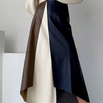 A-Line High Waisted Asymmetric Contrast Color Split-Front Skirts Bottoms