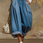 Retro Multi-pocket Wide-leg Cropped Denim Jeans