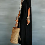 Loose Short Sleeves Buttoned Pockets Split-Joint Lapel Maxi Dresses