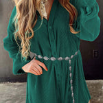 Ribbed Corduroy V Neck Button Front Romper