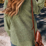 Jungle Green Plain Oversized Hollowed Knit Sweater