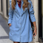 Spectacular Tencel Denim Dress with Front Ruffle in V-Neck