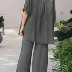 Casual Loose Solid Color Shirt Pants Set