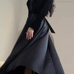 A-Line Long Sleeves Pleated Split-Joint Zipper Mock Neck Maxi Dresses